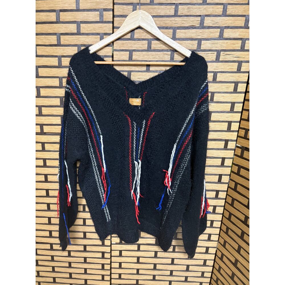 POL Black Multi Color Fring‎ V Neck Sweater Size Medium